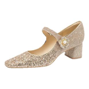 Holy Rose绝美水晶婚鞋2025新款高跟鞋女鞋小个子法式粗跟玛丽珍