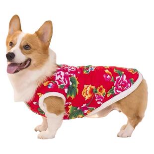 狗狗衣服秋冬季保暖东北棉袄喜庆大花宠物大金毛柯基柴犬泰迪棉衣