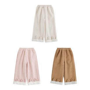 幼悠女童时尚翻折立体造型休闲裤冬季俏皮可爱保暖宽松直筒阔腿裤