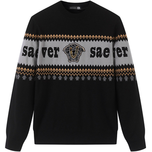 BM欧洲站复古撞色条纹提花毛衣男ins潮牌圆领男士打底针织衫外套