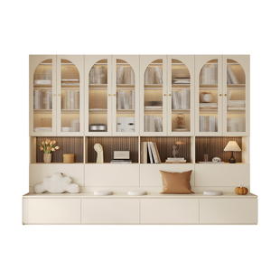 法式复古整墙书柜卡座一体储物柜小户型去客厅化书橱定制组合柜子