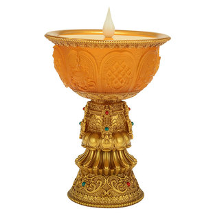 树脂LED琉璃酥油灯室内家用电子酥油灯灯盏八吉祥长明灯蜡烛灯台