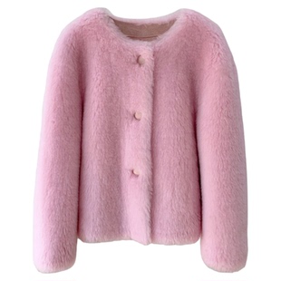 芭莎羊羔毛皮毛一体2025冬季年轻新款圆领短款韩版皮草女毛毛外套