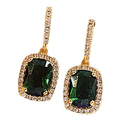 古里雅复古祖母绿锆石耳环高级感