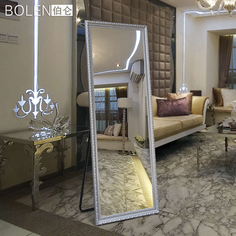 BOLEN支架穿衣镜子全身镜落地镜试衣镜子 欧式实木服装店镜子全身