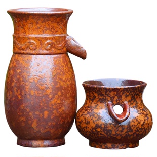 复古手工陶盆流水摆件古法养鱼庭院造景陶瓷水缸瀑布水培无孔花盆