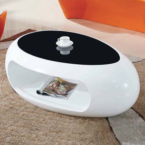 现代简约黑白异形茶几客厅组合时尚创意烤漆椭圆形钢化玻璃个性桌