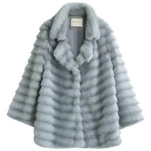 COCOBELLA奢华丰盈毛绒仿貂绒大衣女帕斯条环保皮草外套FU3007-3