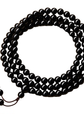 天然黑曜石手串108颗佛珠手链