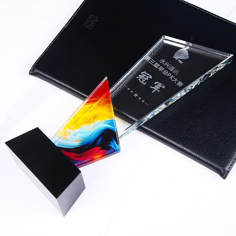 【成都厂家】高档变色水晶奖杯定制奖牌定做金属五角星授权牌制作