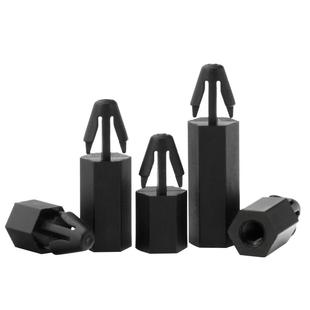 扣式六角尼龙柱PC板间隔柱推入式飞机头塑料隔离柱垫高柱M3黑色