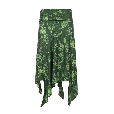 森系精灵复古印花翻腰不规则半裙