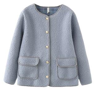 宛宛大码女装胖mm休闲风仿羊羔毛短外套女冬季保暖加厚毛毛绒外套