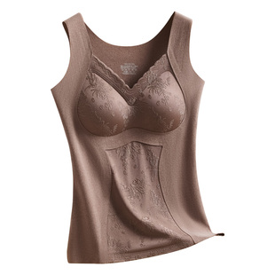 芬腾德绒国风保暖背心女磨毛发热带胸垫打底衫女加绒加厚2025新款