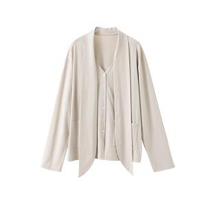 CHENXIAN辰现纯棉法式优雅飘带V领衬衫T恤宽松白色飘逸长袖上衣女