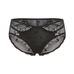今夕何夕法式性感内裤女低腰镂空高弹蕾丝边纯棉抗菌裆黑色三角裤