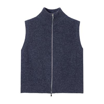 恒源祥100%羊毛马甲女装开衫纯色秋宽松拉链针织背心毛衣外套坎肩