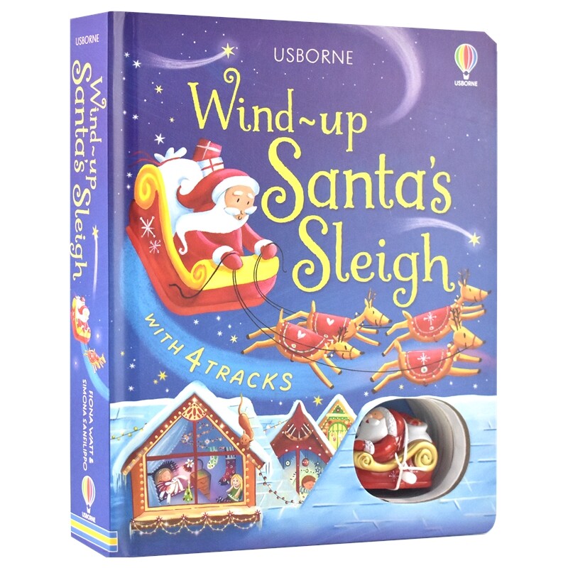 Usborne Wind-Up Santa's Sleigh 尤斯伯恩 圣诞老人的雪橇 发条玩具轨道车书 事物认知 儿童英语故事绘本 英文原版进口图书