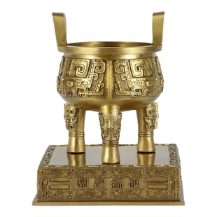 五耳龙纹鼎客厅复古桌面摆件中国风家居摆件铜制精美桌面供奉摆件