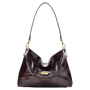 红谷包包2026新款油蜡牛皮单肩腋下包真皮通勤hobo包斜挎手提女包