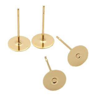 不过敏304钛钢镀18K金耳针平面平托耳钉可粘钻手工制作耳饰材料