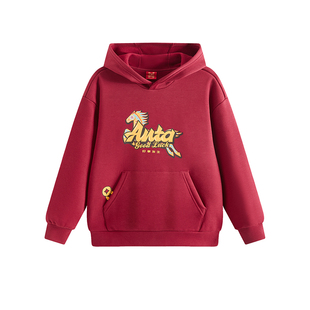 安踏儿童加绒卫衣男童连帽2026新年款上衣大童马年本命年红色衣服