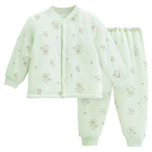 哥比兔儿童纯棉保暖套装宝宝秋冬夹棉分体套装男宝全棉开扣家居服