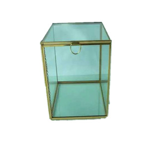 正方体全铜玻璃收纳盒首饰盒永生花礼盒手办展示盒透明桌面整理盒