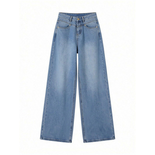 大码女装蓝色版型超好看的牛仔裤女胖mm韩系chic感裤子休闲直筒裤