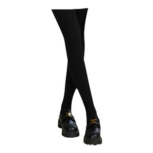 梦娜加绒加厚竖条纹光腿神器女秋冬季修身打底裤袜黑色外穿连袜裤