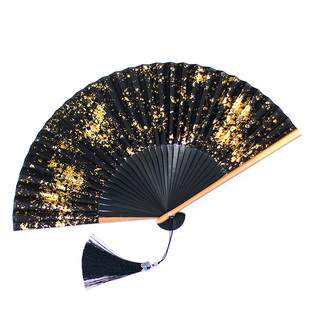 中国风扇6寸新中式扇国风摄影洒金洒银真丝女式古风折扇2025新款