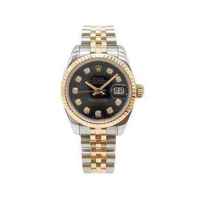 【自营】中古99新劳力士日志型18K黄金黑盘自动机械手表女179173