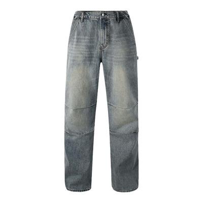 1807哥特字体绣花做旧复古牛仔裤