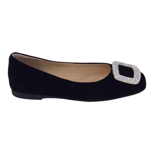 哈森HARSON正品2025新款春秋季低跟方头水钻舒适女单皮鞋HS267106