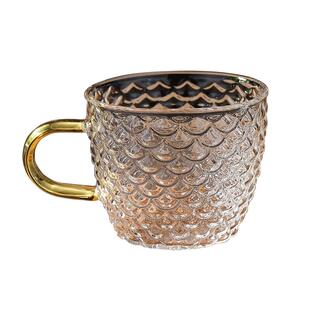 集香高硼硅玻璃茶杯锤纹鱼鳞纹手把杯120ml带把水杯家用耐热杯子