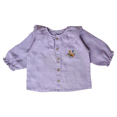 100%亚麻女宝宝花边领衬衫