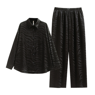 悦内睡衣女款秋季春秋冰丝绸缎长袖长裤家居服黑色轻奢丝绸高级感