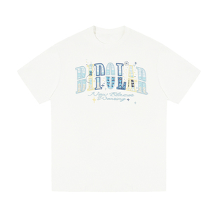 BIPOLAR星星渐变贴布短袖T恤夏季宽松圆领百搭情侣上衣美式半袖男