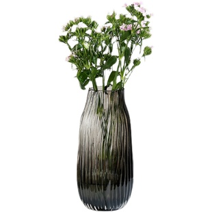 欧式创意样板间玻璃花瓶鲜花百合富贵竹玫瑰收口竖条原色桌面摆件