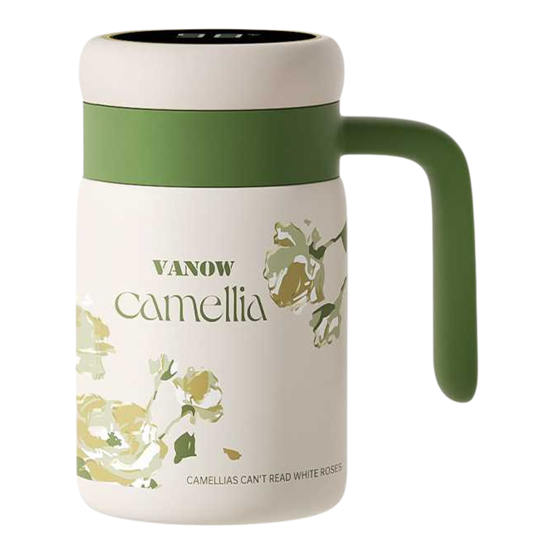 Vanow山茶花新款智能高颜值保温杯女316不锈钢茶水分离泡茶水杯子