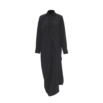 APOZi collection/牧人山海/新中式不对称黑色连衣裙低开叉衬衫裙