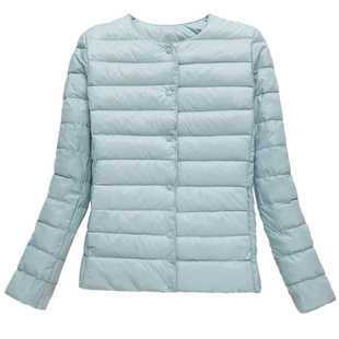 新款反季轻薄圆领羽绒服女保暖内胆短款大码外套秋冬女装无领