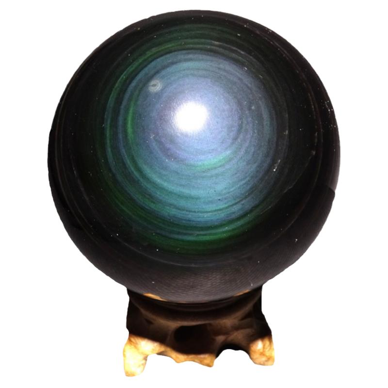 天然黑曜石球彩虹眼水晶球实物