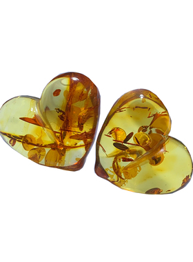 天然花珀屁桃随形吊坠雕刻琥珀石