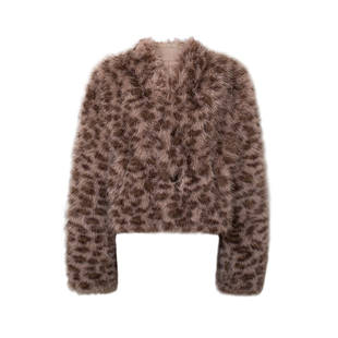TOP家 斯拉夫美学 法式时髦复古 动物纹环保皮毛一体皮草外套