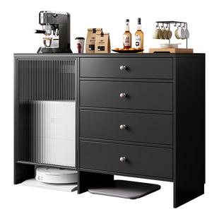 小户型餐边柜扫地机器人收纳柜子多功能中古储物柜客厅实木水吧台