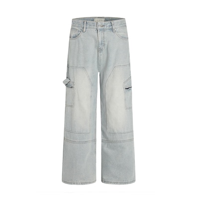 SWAG重磅水洗蓝拼接牛仔工装裤