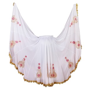 720度大摆新疆舞半身裙金边蕾丝民族风四季款长裙维吾尔族舞裙子