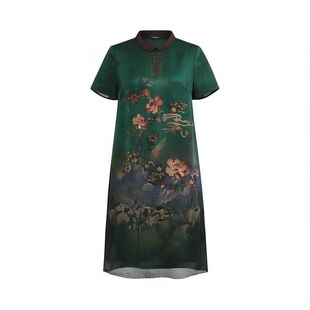 夏季花罗香云纱连衣裙2025女新款重磅真丝桑蚕丝印花小个子裙子夏