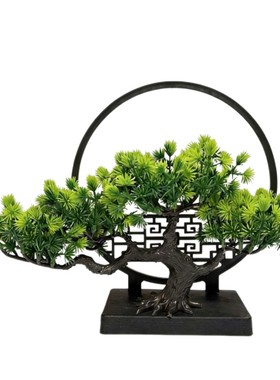 仿真绿植迎客松罗汉松盆景松树新中式客厅玄关茶几装饰品屏风摆件